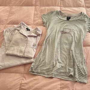 Laura Ashley Gray and Pink Striped Pajama Set